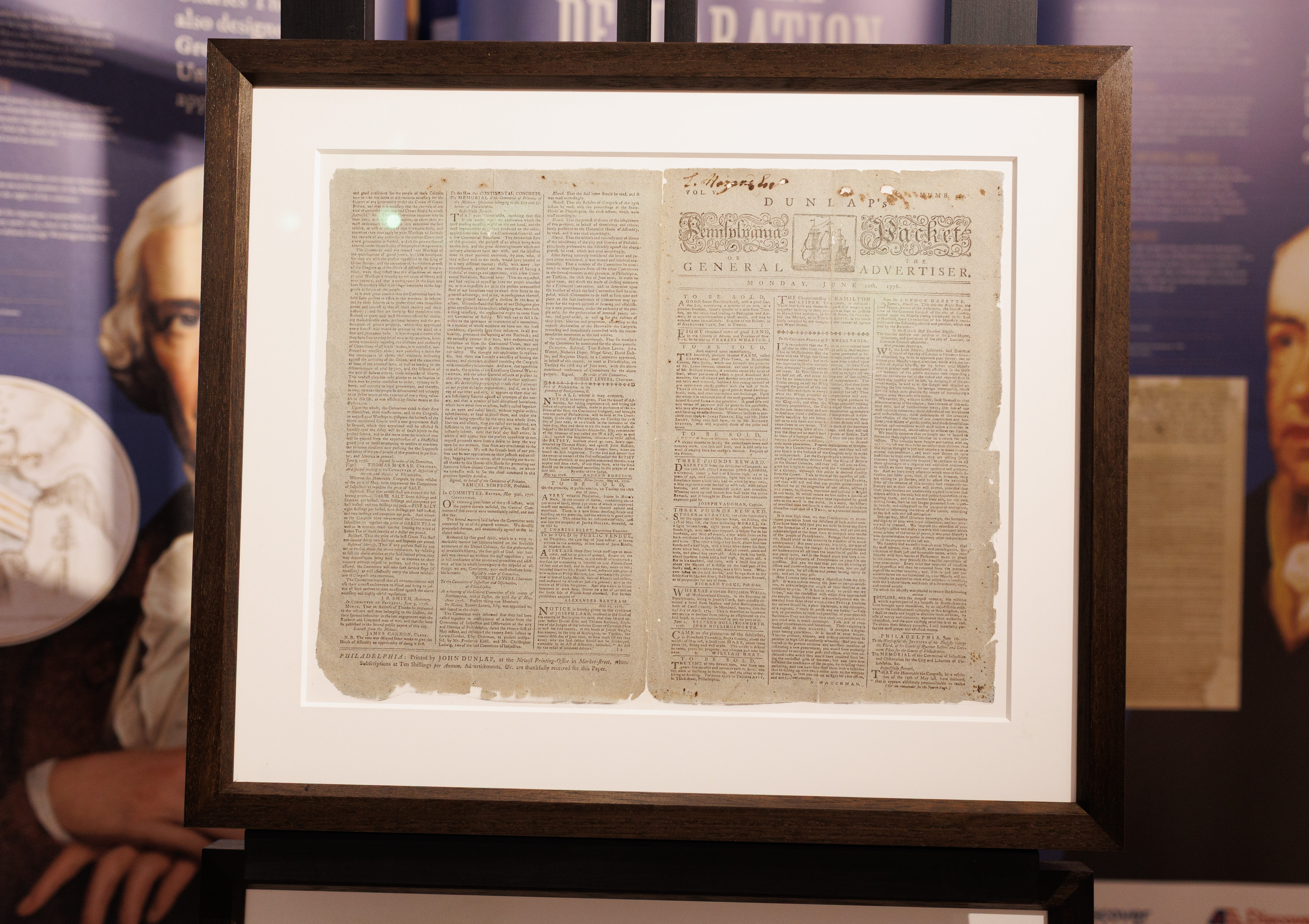 The Pennsylvania Packet now on display in the Discover Ulster-Scots Centre