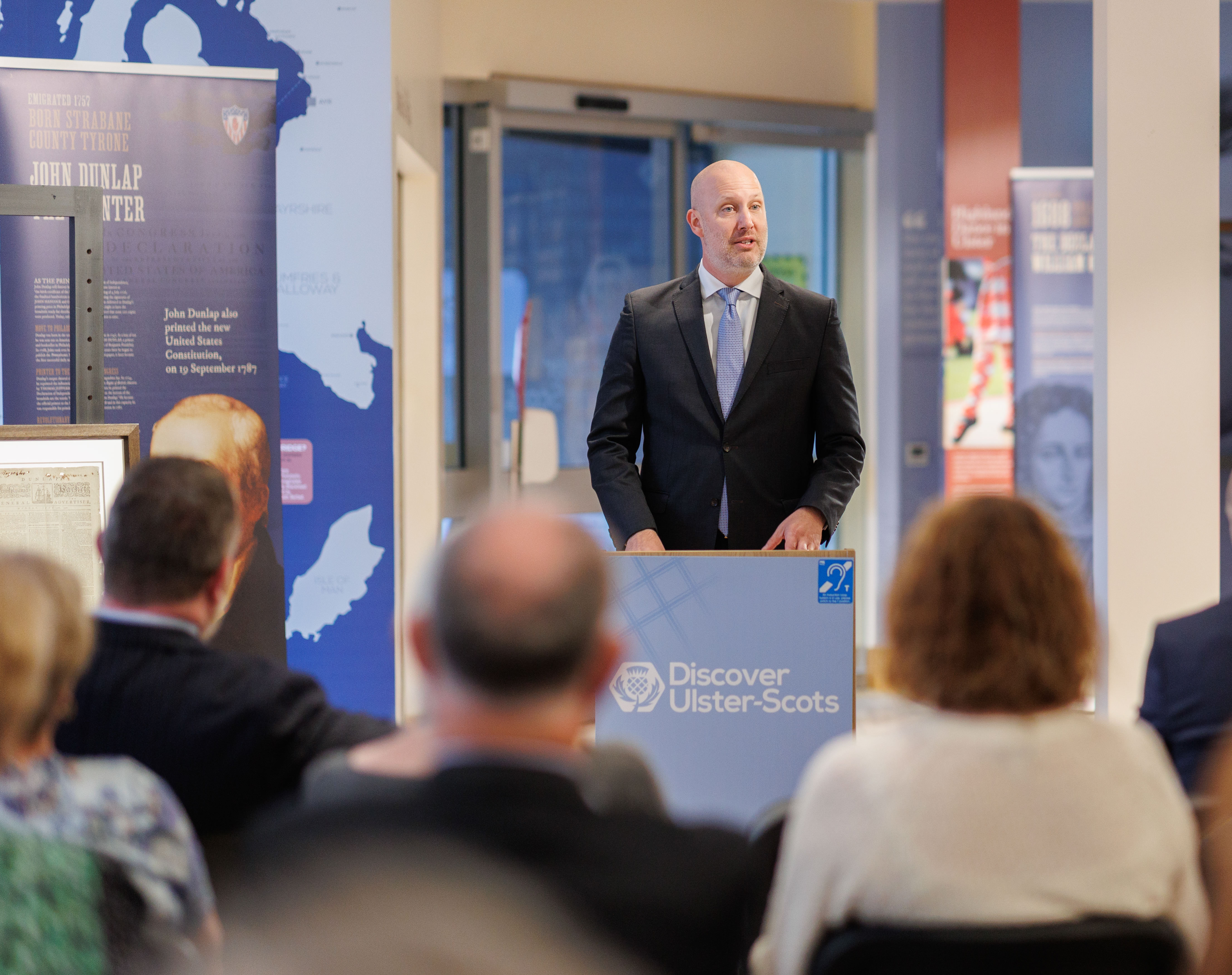 James Applegate unveils The Pennsylvania Packet at the Discover Ulster-Scots Centre in Belfast